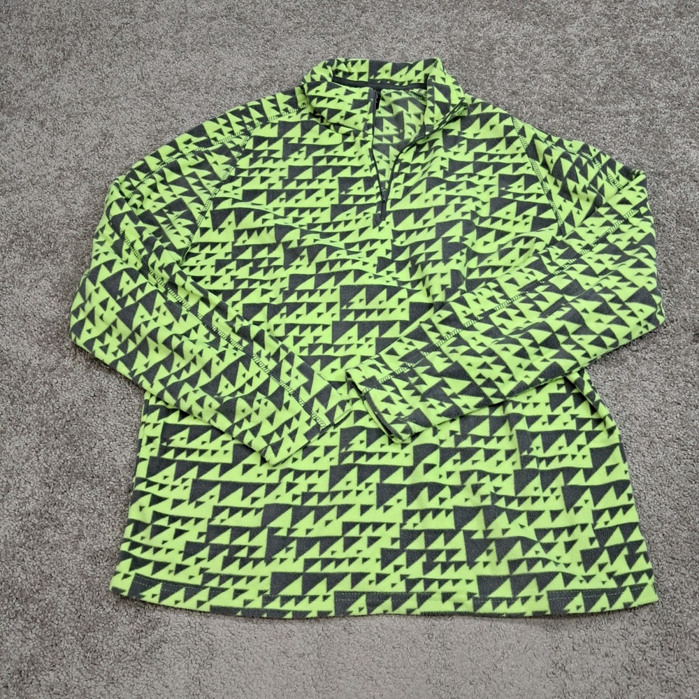 City Streets Mens XL Neon Lime Green Grey Geometric Triangle Fleece Quarter Zip